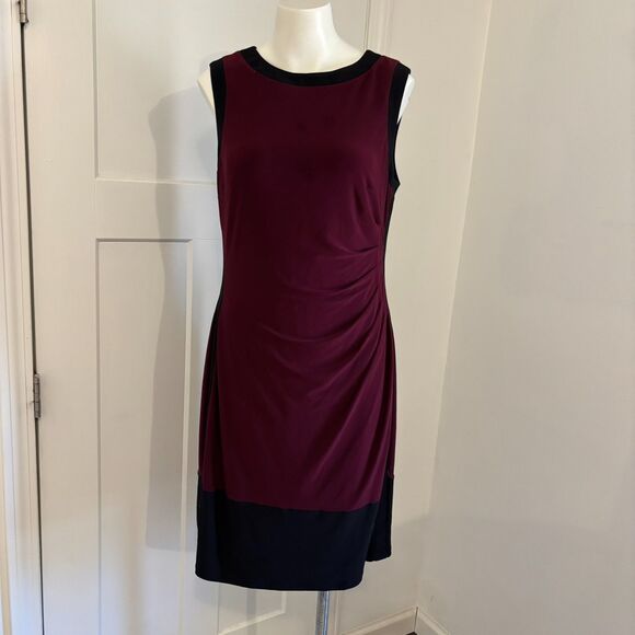 Lauren Ralph Lauren size 12 Maroon Ruched Preppy New England Cocktail Dress - Picture 1 of 10
